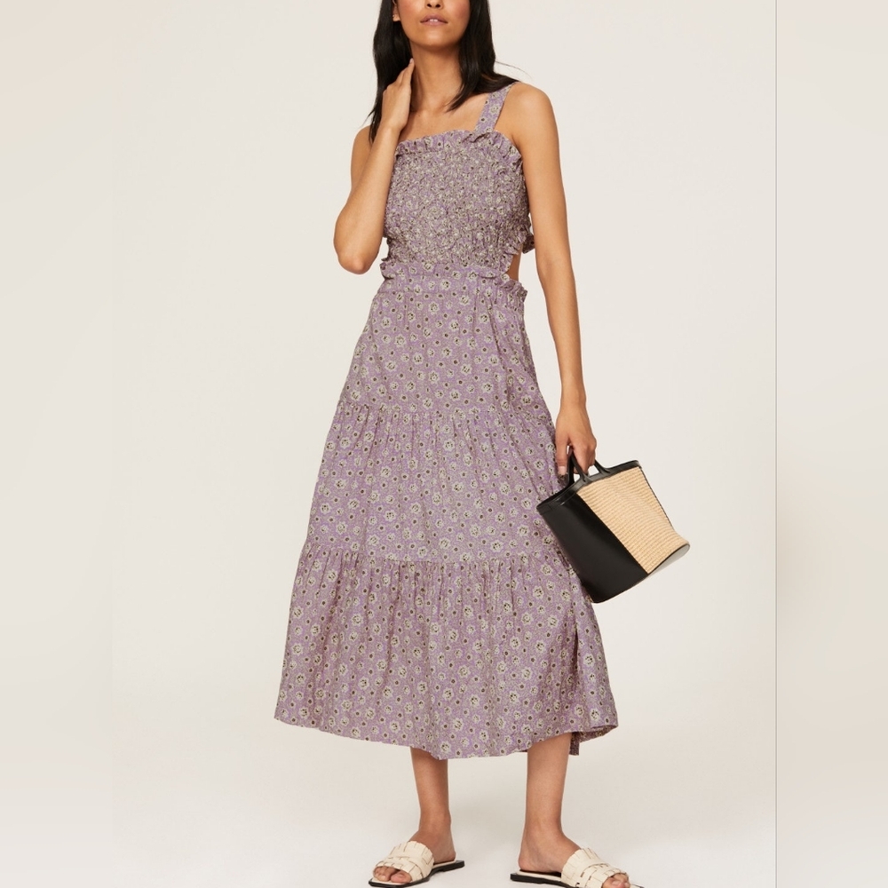 Sea New York Ida Apron Lavender Floral Midi Dress